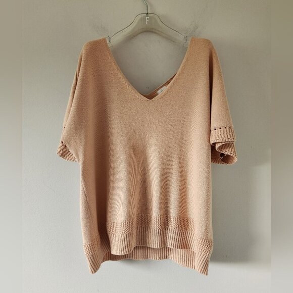 JOIE | V-neck Sweater Jumper Short Sleeve Cotton Beige Sz XL - Picture 1 of 5